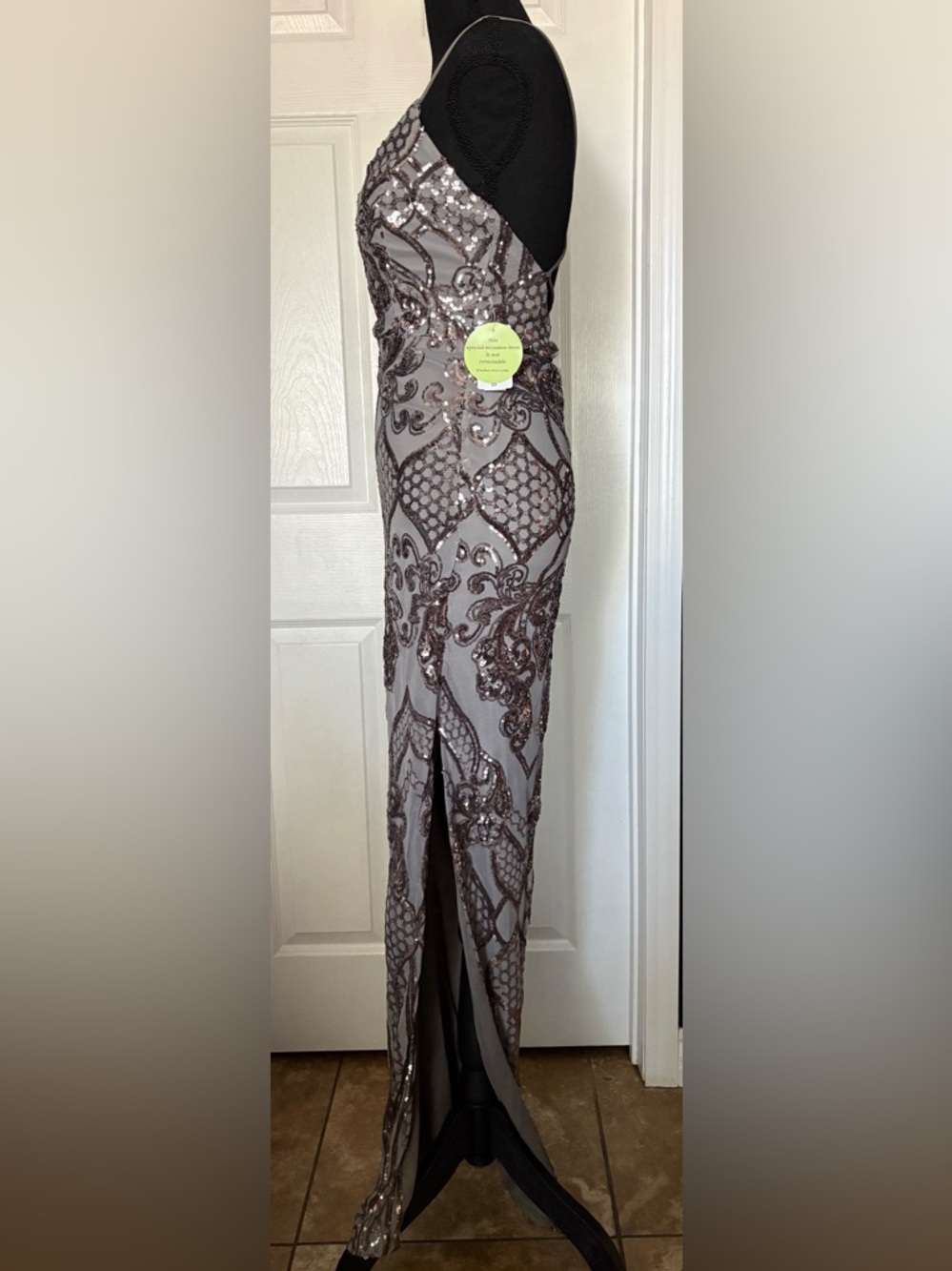 Windsor Silver-Gray Sequin Backless Evening Gown - Picture 2 of 4